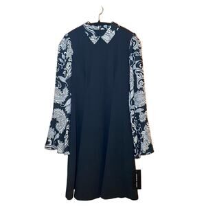 Andrew Marc - Black and Champagne Paisley Dress - Flare Sleeve - Size 4